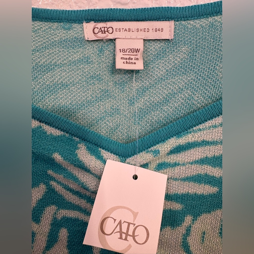 Cato Plus Size Tropical Leaf Knit Sweater‎ Women's 18/20W Teal White - Picture 4 of 5